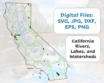 California Outline, Grote rivieren en stroomgebieden SVG