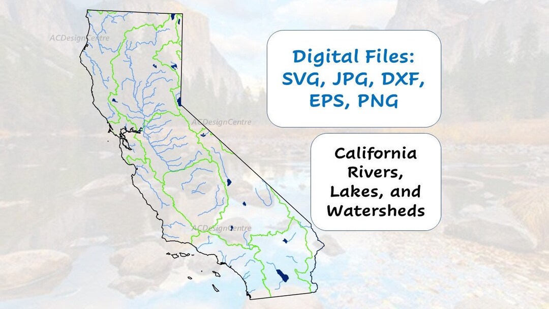 California Outline, Major Rivers, and Watersheds SVG - Etsy