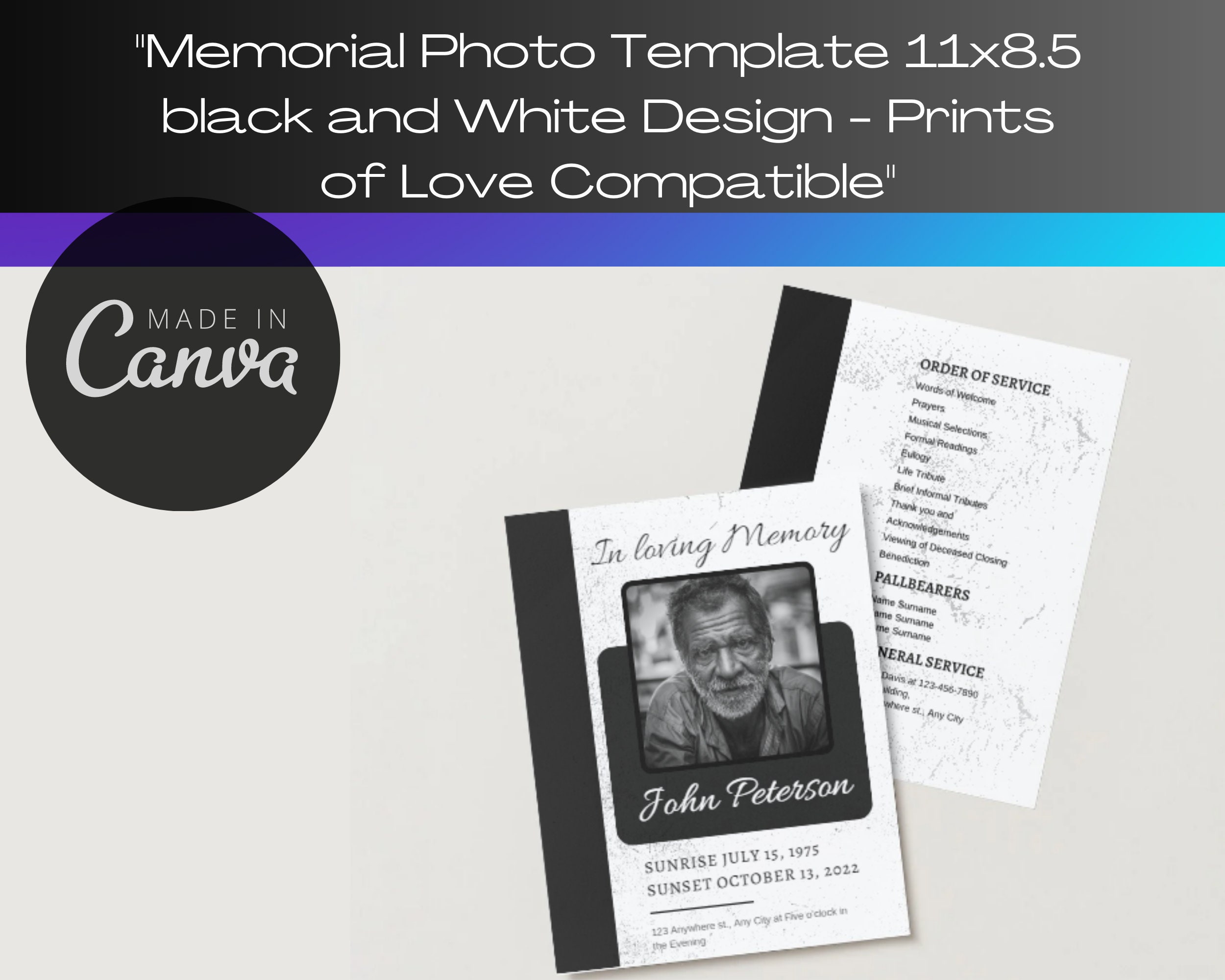 Funeral Program Template Printable Memorial Service Program - Etsy