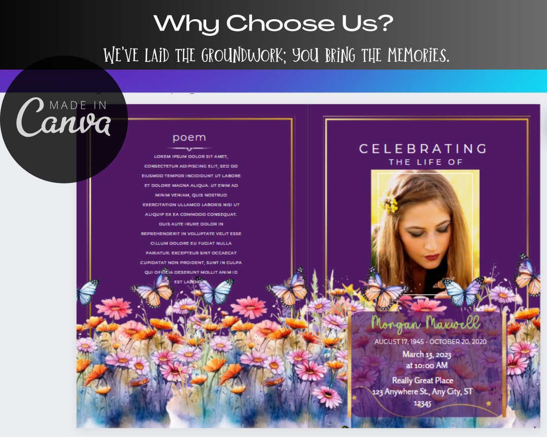 Funeral Announcement Template Editable Funeral Program Etsy