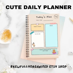 Cute KAWAII DAILY PLANNER notepad! Dogs, boba, yoga, prioritize self-care. Physical notepad. Get organized for the New Year 2024! Undated