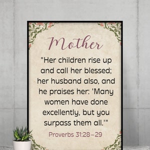 Muttertagsgeschenk Christliche Wandkunst Ästhetische druckbare inspirierende Bibelschrift über Mütter Sprüche 31 Geschenk für Mutter Dekor 18 x 24