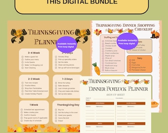 Thanksgiving Planner Pack - Organize your Thanksgiving feast - Plan your holiday meal with this digital printable planner pack
