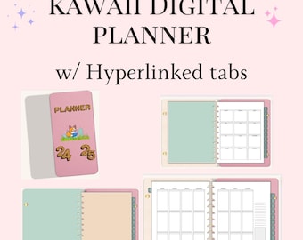 Pink leather Kawaii Digital College Planner with Hyperlinked Tabs Goodnotes Notability Compatible tool keep organized and get good grades