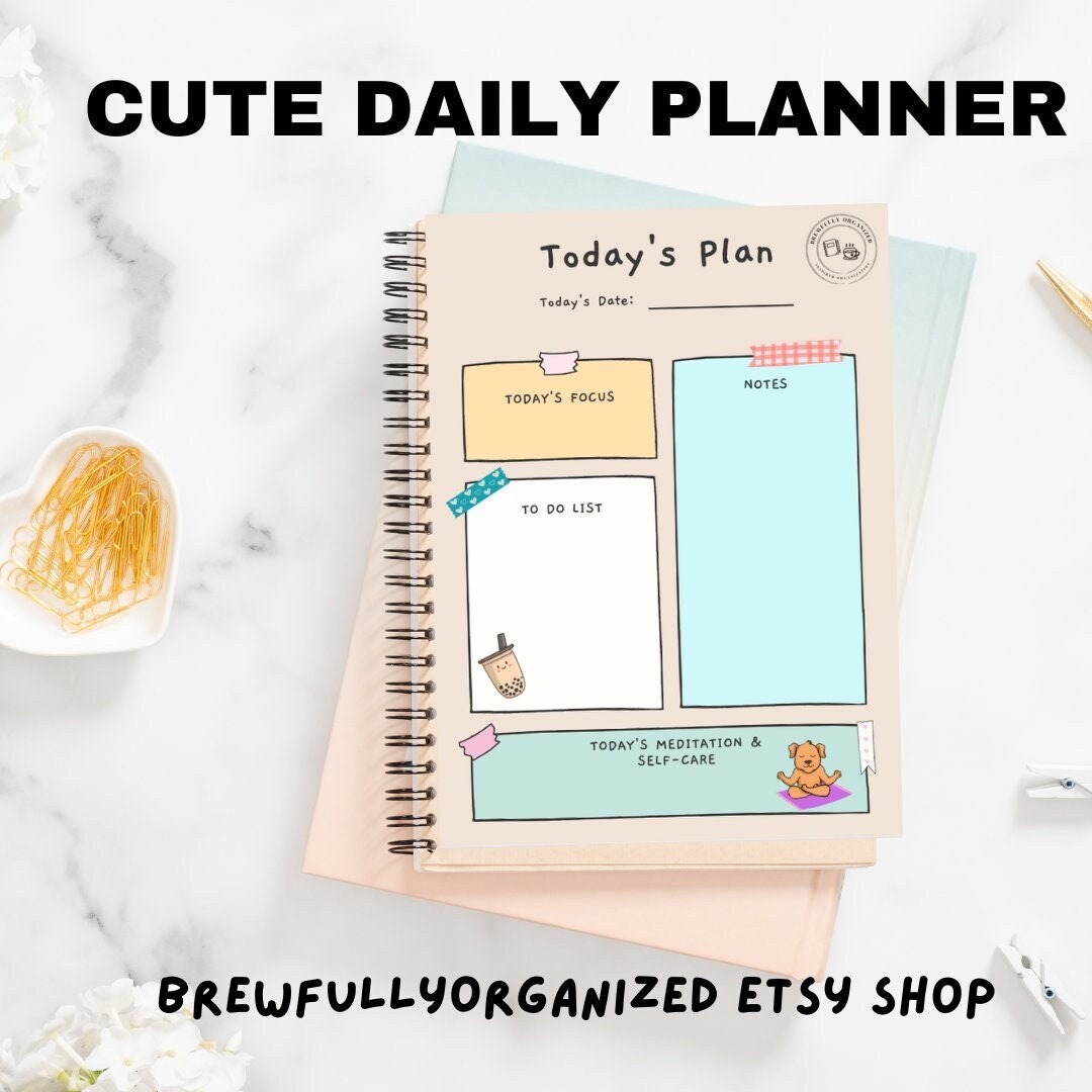 CUTE DAILY PLANNER Dog Boba Yoga Prioritize Self-care Use - Etsy