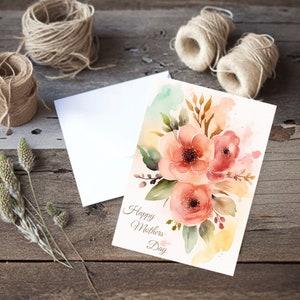 Minimal Watercolor Mother's Day Card - Download digitale e regalo premuroso per la mamma - Floreale, Botanico, Elegante, Fatto a mano - Design semplice