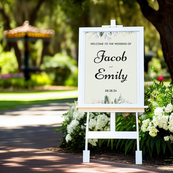 Editable Wedding Welcome Sign - Vertical Wedding Decor - Elegant Floral Poster - Minimal Signage - Customizable Simple Wedding Sign