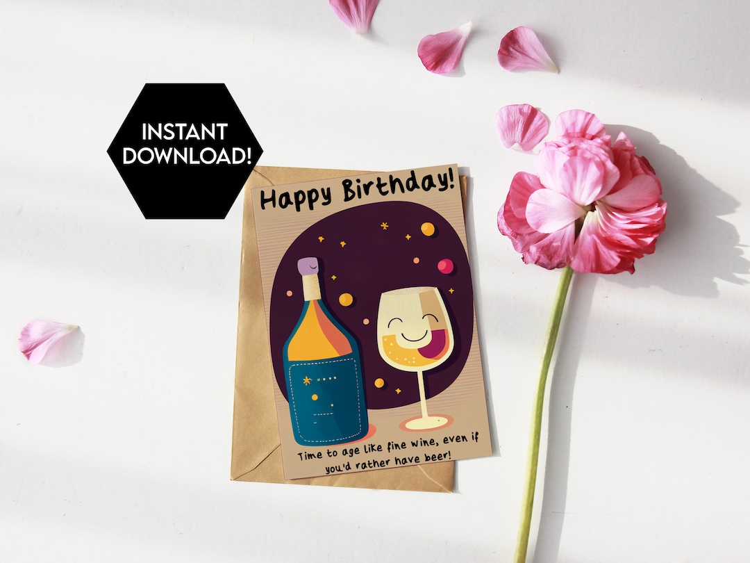 Printable Wine Birthday Card, Printable Birthday Card Funny, Cute ...