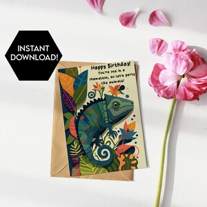 Printable Chameleon Birthday Card, Printable Birthday Card Funny, Cute Digital Birthday Card, 5x7, Instant Download, DIY, Party
