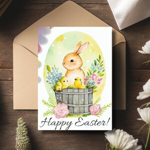 Cartão pintado à mão bonito da celebração do coelhinho da Páscoa de <br> Entrega Rápida? Design de coelho fofo | aguarela cartão comemorativo | Festa da Primavera | Cartão E