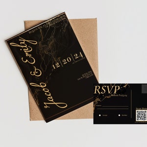 Schwarz & Gold Hochzeitseinladungen - Marmor Hochzeitskarten - Design Benutzerdefinierte Hochzeit Save the Dates - Personalisieren Sie RSVP mit QR -