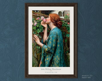 The Soul of the Rose by John William Waterhouse | Vintage Print | Digital Download | Pre-Raphaelite | Victorian | Romantic Garden Portrait