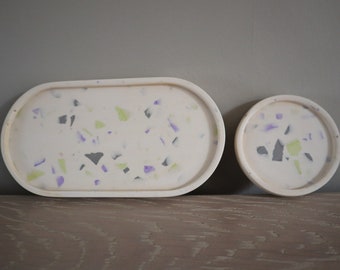Terrazzo tray Dish Decorative coaster Jewelery Tray Oval jesmonite Tray Candle Tray Multicolored Terrazzo