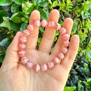 Natural Rhodochrosite Bracelet: 10mm Gemstone Beads, Emotional Healing