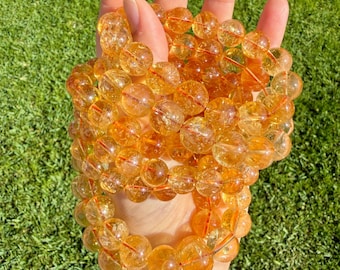 Natural Brazilian Citrine Bracelet – Old Mine Crystal, Untreated, Non-Irradiated, Polished Beads