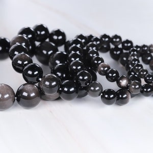 Natural Silver Sheen Obsidian Bracelet: Energy Gemstone Beads