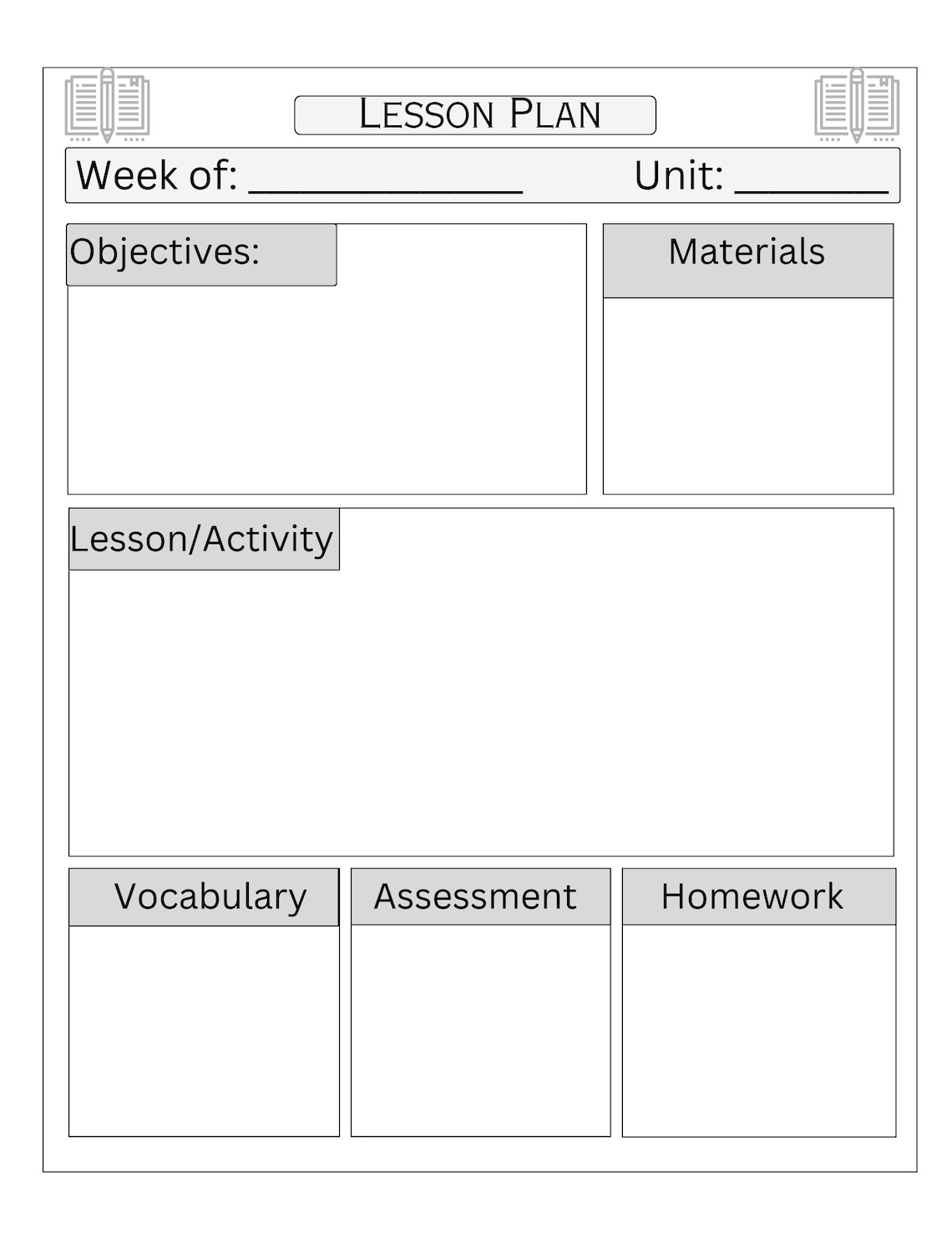 Printable Teacher Planner Printable Lesson Plan Template - Etsy