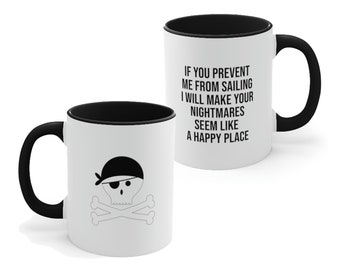 Accent Coffee Mug 11oz with color matching design. Pirate Mug, Fun Colorful Mug, Fun Gift Mug, Coffee Lover Gift, Happy Place Mug