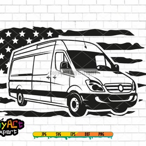 Archivo SVG de Van de entrega de EE. UU., Van svg, Trucking svg, Us flag svg, silueta, Png, archivo de corte