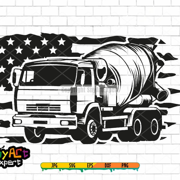 Us Cement Mixer Truck SVG file, cement truck svg, concrete truck svg, heavy equipment svg, dxf, png, cut file