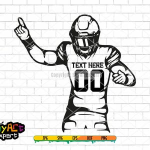 American Football Player SVG PnG DxF EpS JPG Design, Customizable Jersey Number SVG, Touchdown Silhouette Clipart for Cricut Projects