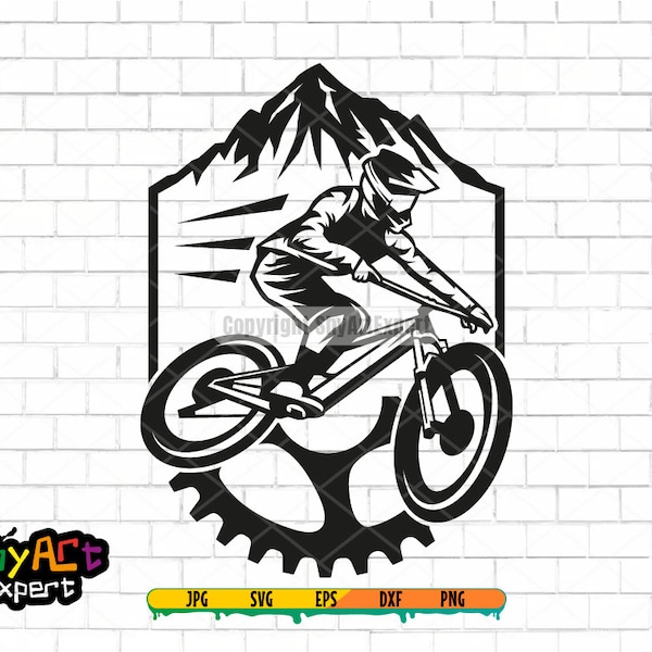 Mountain bike downhill SVG file, mountain bike svg, mtb svg, bicycle svg, chainring svg, png, clipart, cut file