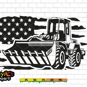 Us Backhoe SVG file, backhoe svg, backhoe loader svg, heavy equipment svg, Us flag svg, dxf, png, cut file