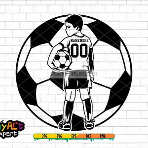 Soccer boy Player SVG file, soccer svg, Personalized Name, soccer team, ball svg, clipart, dxf, cut file for cricut