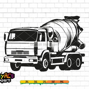 Cement Mixer Truck SVG file, cement truck svg, concrete truck svg, heavy equipment svg, dxf, png, cut file