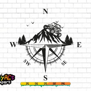 Atv Compass SVG file, atv svg, rzr svg, png, silhouette, 4 wheels svg, atv riding mountain svg, clipart