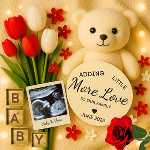 Editable Pregnancy Announcement Template for Social Media, Digital Baby Announcement More Love Pregnancy Reveal Editable Simple Ultras