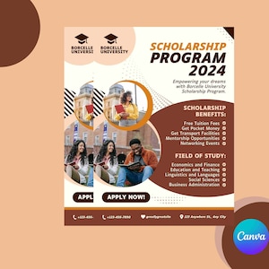 Beige and Brown Modern Scholarship Program Flyer Fully Edited on Canva Editable flyer