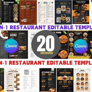 20 Plantillas de menú de restaurante, Menú editable, Menú tamaño a4, Menú de cafetería, Plantilla de menú de comida, Plantilla de menú editable Lista de precios, Menú minimalista,