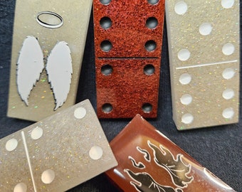 Custom Devil and Angel Domino Set Red And White Angel Wings And Devil Horns Heaven And Hell Domino Set Custom Dominoes