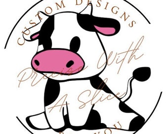 Cute Animated Cow SVG/Cut File - Adorable White and Black Spotted Cow with Pink Nose | Adorable Farm Animal SVG | Cow Downloadable Print SVG