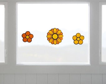 Floral Window Decal with Easy Removal 3 Piece Set or Permanent Flower Window Clings Daisy Stickers for Window Inside or Outside Easy Install