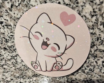 Smiling Kitten Sticker: Pink Cat Decal for Laptop, Journal