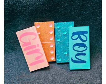 Custom Pink and Blue Boy and Girl Domino Set | Custom Baby Shower Games | Custom Gender Reveal Party Games | Pink and Blue Gender Reveal Set