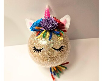 Rainbow Unicorn Ornament with Hair 3D Ornament for All Ages Sparkly Unicorn Christmas Tree Decoration with Horn and Braid Memorable Ornament