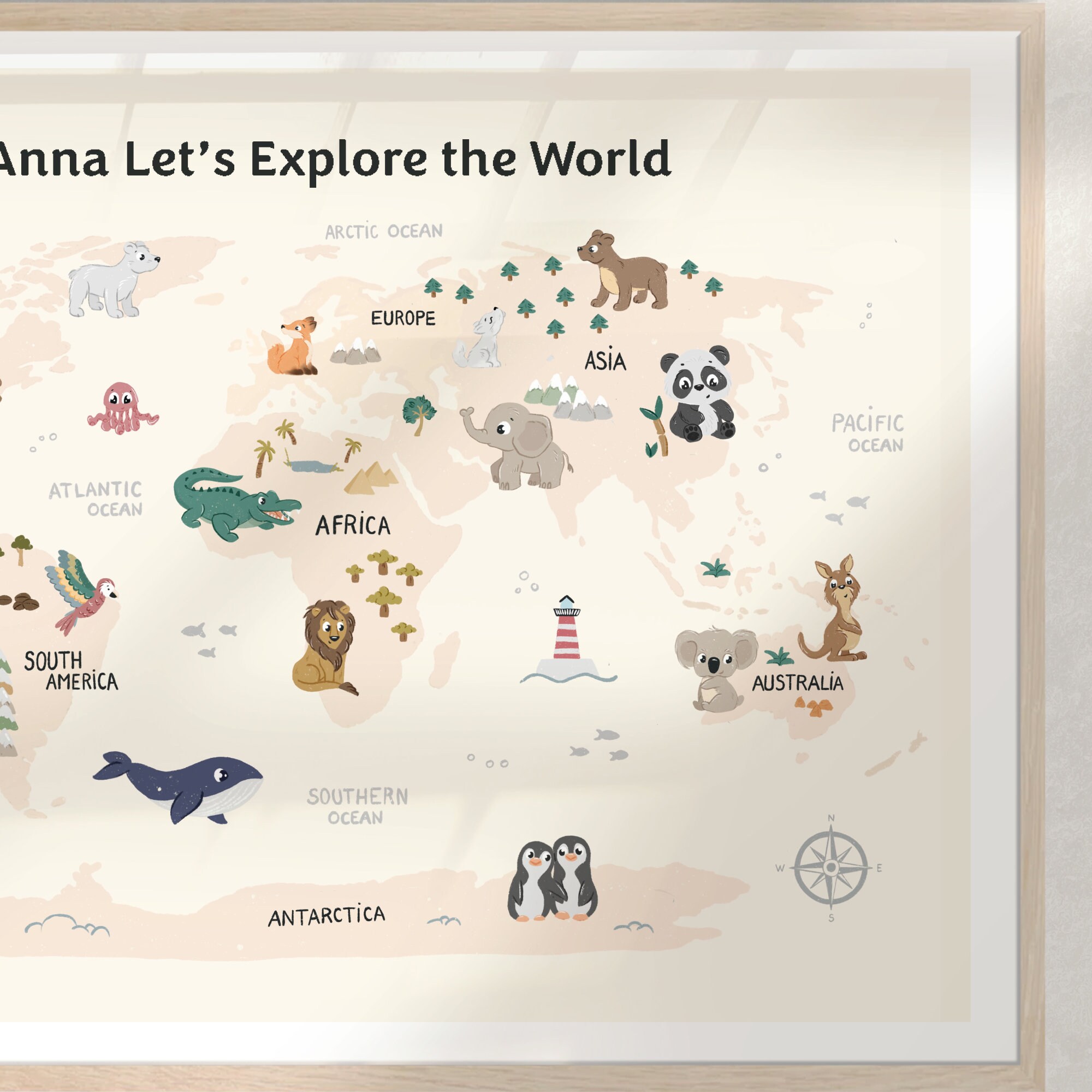 Printable World Map Educational Chart Wall Decor Beige, a Beautiful ...