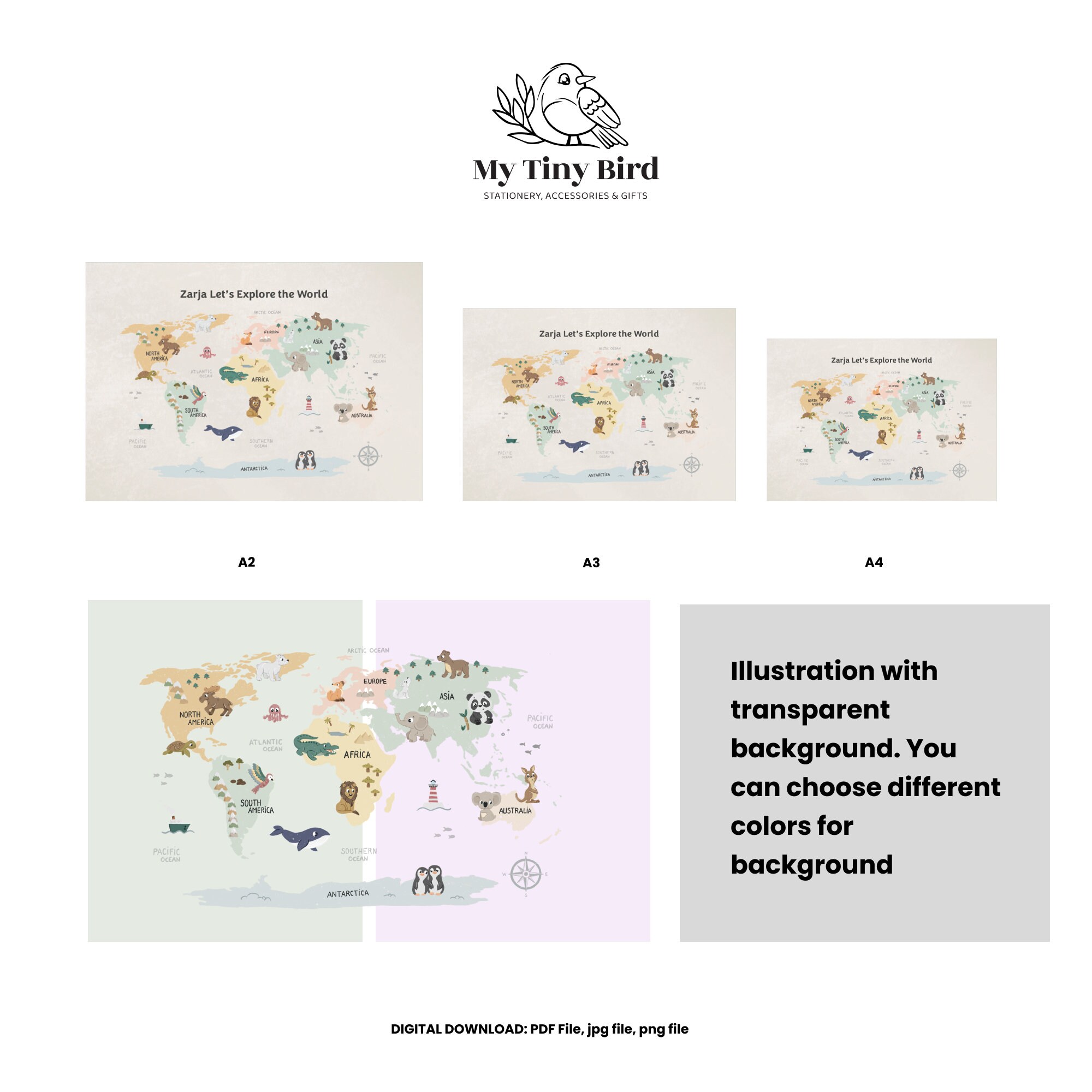 Printable World Map Educational Chart Wall Decor Beige, a Beautiful ...