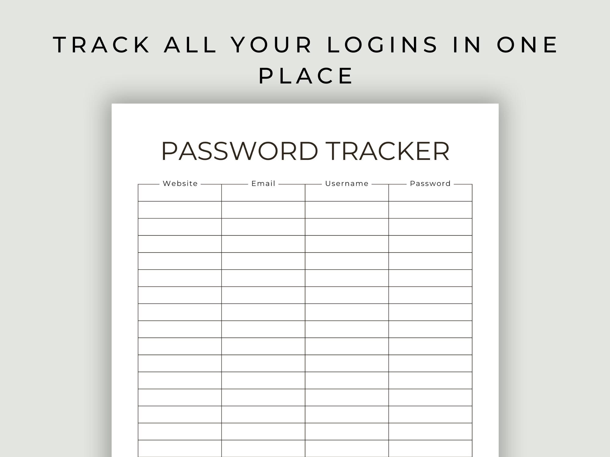 Password Tracker Printable PDF | Editable in Goodnotes, Apple Books ...