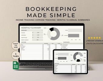 Small Business Buchhaltungs-Spreadsheet für Google Sheets | Income & Expense Tracker mit monatlicher, jährlicher Auto-Zusammenfassung, Profit Report