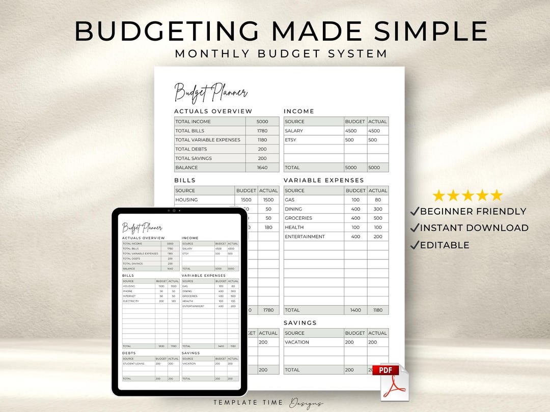 Aesthetic Printable & Digital Budget Planner PDF | Cute Monthly Finance ...
