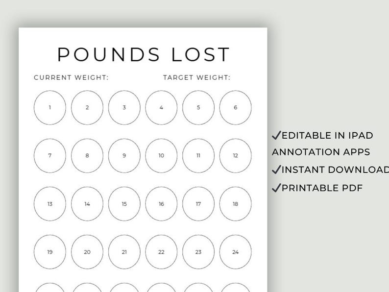 30 Pound Weight Loss Tracker Printable | Editable PDF Weight Loss Chart