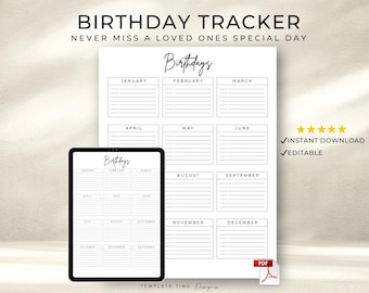 Niedliche Geburtstag Tracker Printable | Geburtstagserinnerung | ästhetischer Planer Seite | iPad Digitaler Planer | GoodNotes Planer