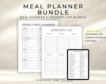 Wöchentlicher Speiseplan & Einkaufsliste im Set | Moderner, minimalistischer Speiseplan (PDF zum Ausdrucken) | Digitaler Speiseplaner für iPad | Über 175 Rezeptideen