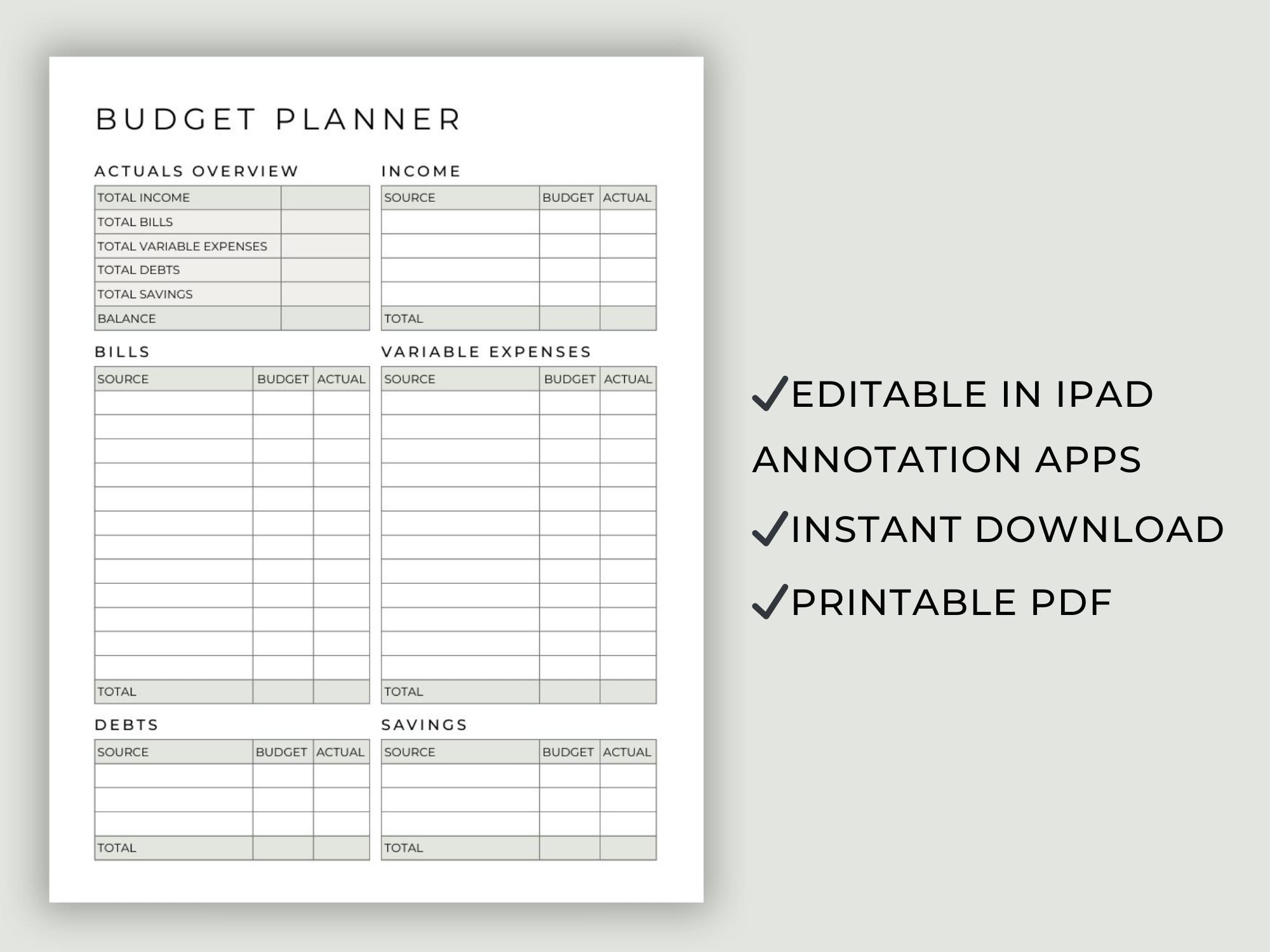 Minimalist Printable &amp; Digital Budget Planner PDF | Monthly Finance ...