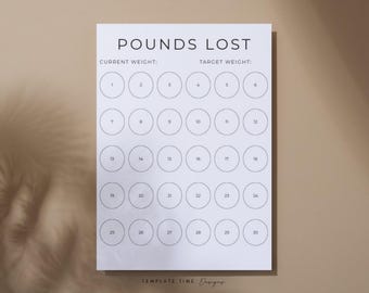 30 Pfund Gewichtsverlust Tracker Printable | Bearbeitbare PDF Gewichtsverlust Tabelle | Fitness Ziel-Tracker | 30 Pfund Fortschrittsanzeige | Sofort Download