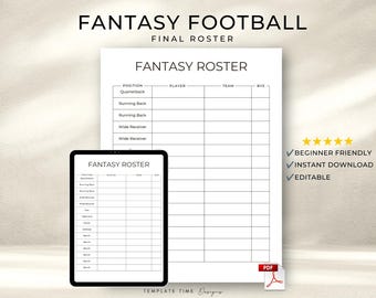 Fantasy-Kader-Planer zum Ausdrucken | Startaufstellungs- und Ersatzplaner für den Football-Draft (PDF, bearbeitbar) | Sofort-Download